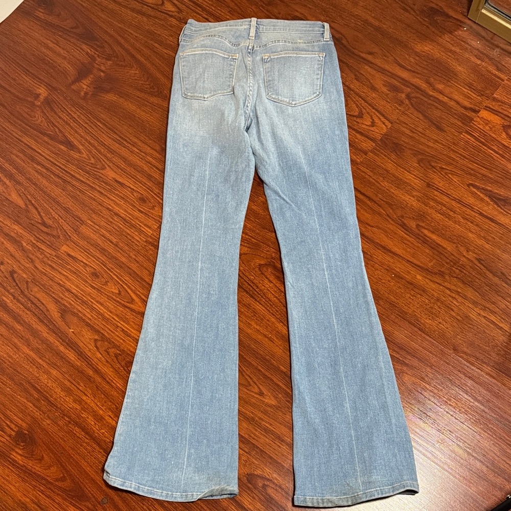 Frame Denim Light Wash Flare Jeans with Knee Rip - Picture 4 of 4